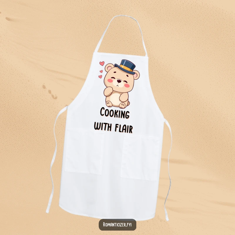 Funny apron with a bear in a top hat blowing a kiss and winking, perfect for a charming cook.