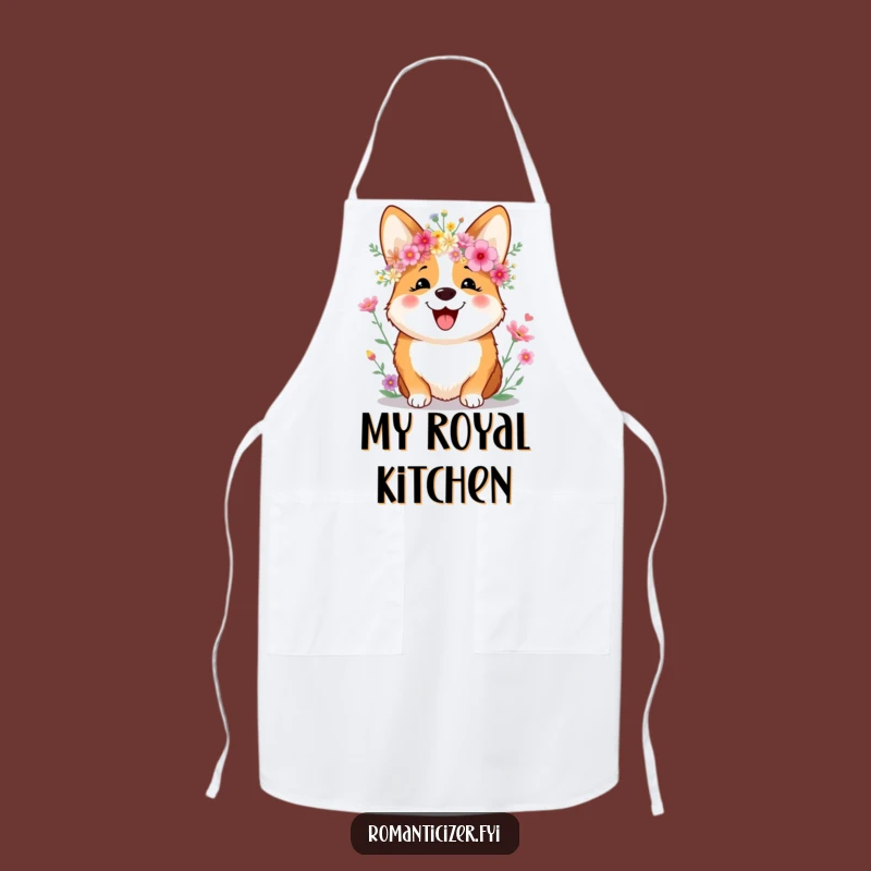 Funny Corgi Apron: Wildflower Crown Kitchen Fun, Dog Lover Humor