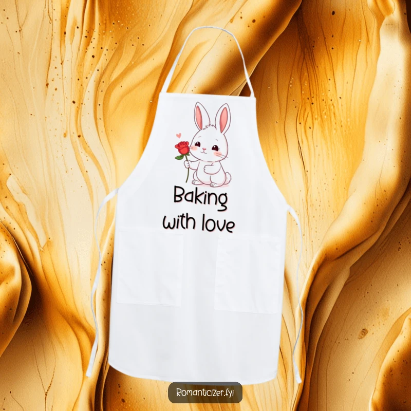 Funny Shy Rabbit Rose Apron: A shy rabbit offers a red rose, blushing hopefully, bringing sweetness to cooking.