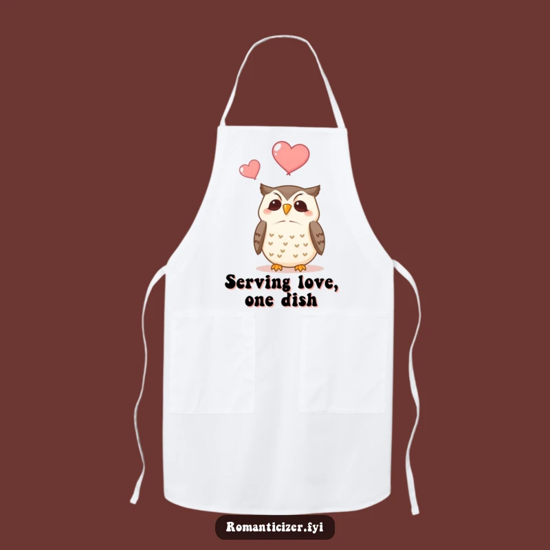 Funny Owl Apron: Contented Chef Owl Watching Love Hearts, Kitchen Gift Idea