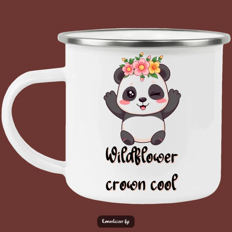 Funny Panda Flower Camping Mug: Coy Panda Adventure, Humorous Floral Outdoor Gift