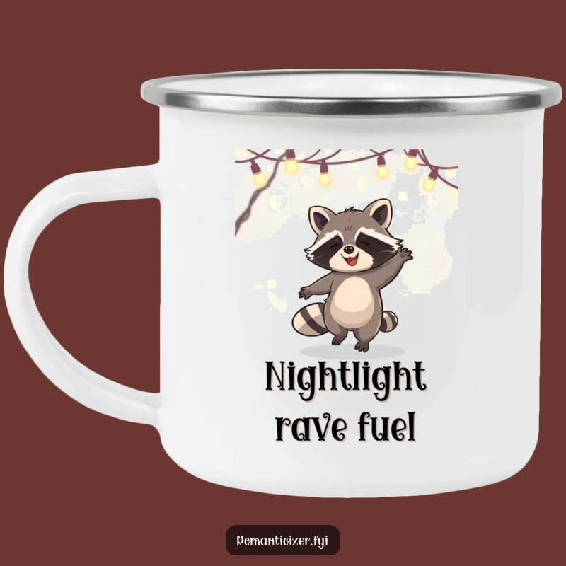 Funny Raccoon Camping Mug: Fairy Lights Dance Around Your Campfire Brew