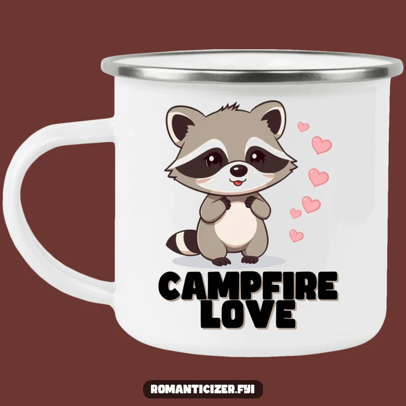 Funny Raccoon Love Camping Mug: Trail of Hearts, Delightful Funny Gift