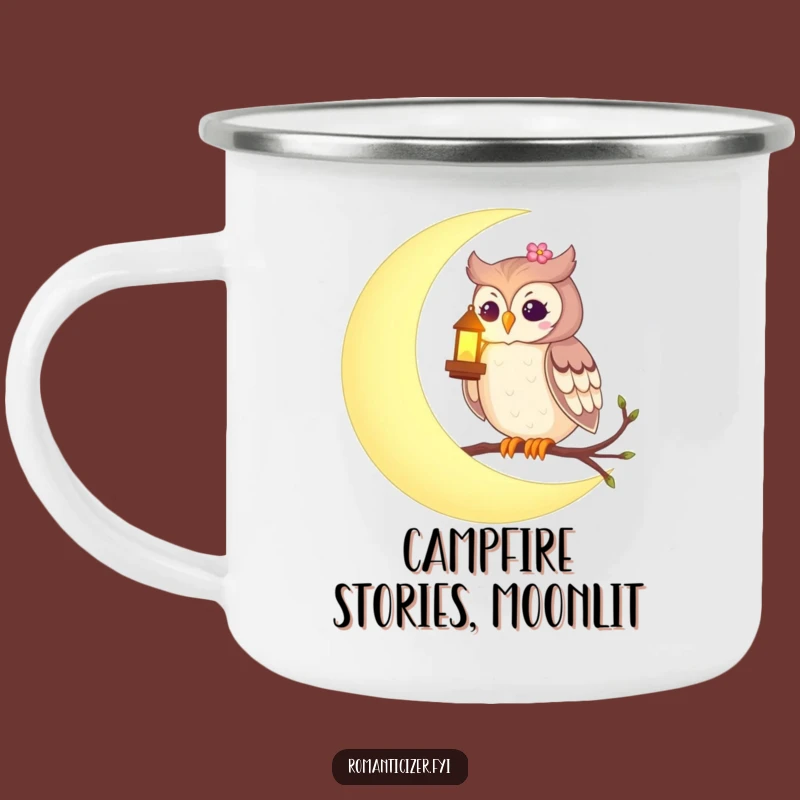 Funny Romantic Owl Moon Camping Mug - Enchanting Outdoor Sip, Durable Gift