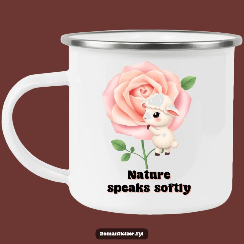 Funny Sheep Camping Mug: Rose Secrets by the Campfire, Whimsical Brew Cup