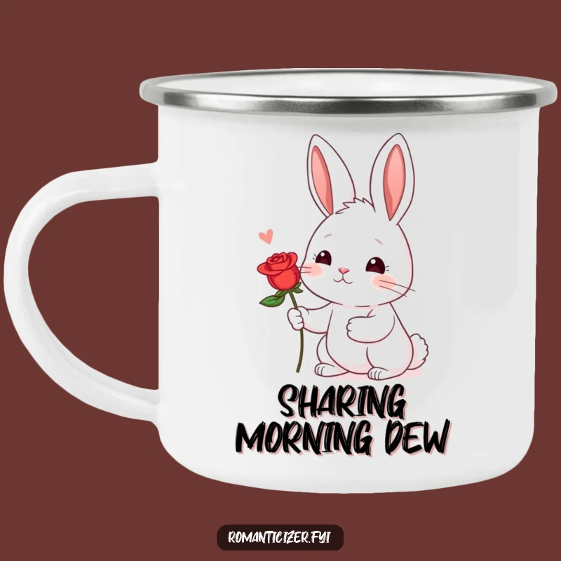 Funny Shy Rabbit Rose Camping Mug: Sweet Adventure Fuel, Perfect Gift!