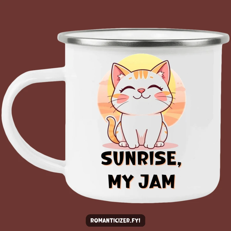 Funny Whimsical Cat Sunset Camping Mug - Cheerful Outdoor Gift for Cat Lovers