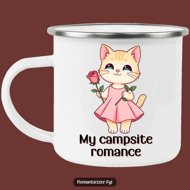 Funny Cat Rose Camping Mug - Romantic Feline Outdoor Sip!