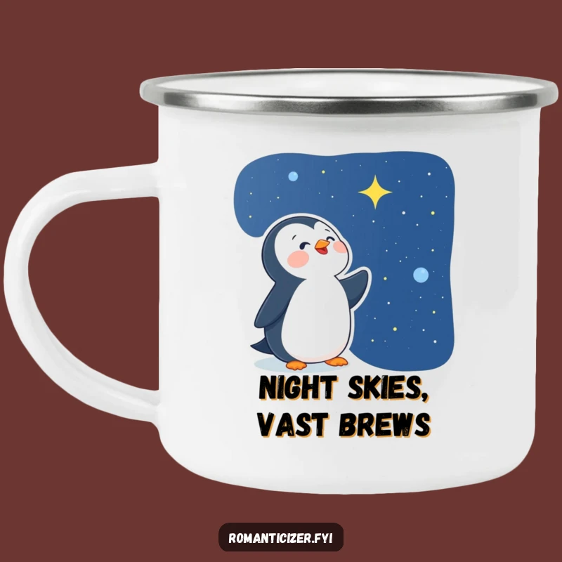 Funny Delighted Penguin Star Gazer Camping Mug - Adventure Under the Stars