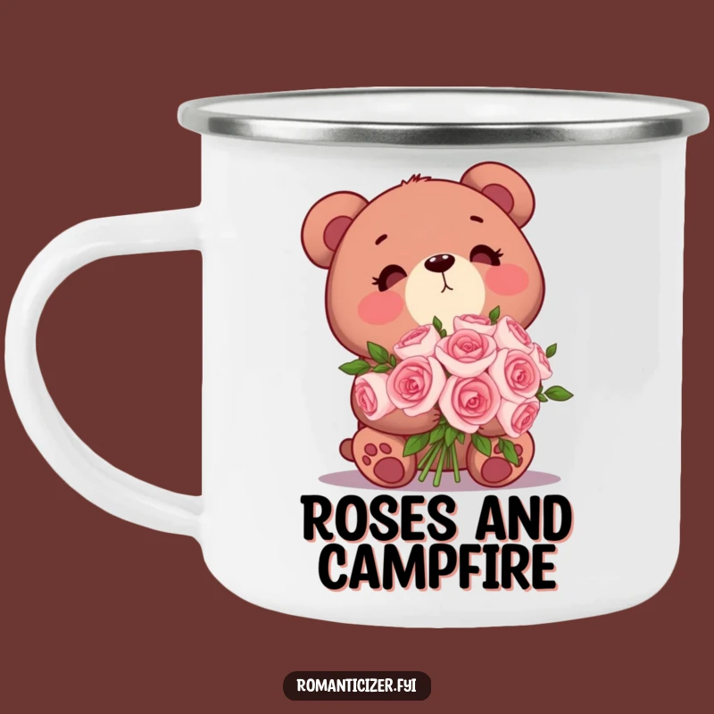 Funny Bear Roses Camping Mug: Cute Dreamy Mug for Romantic Campers
