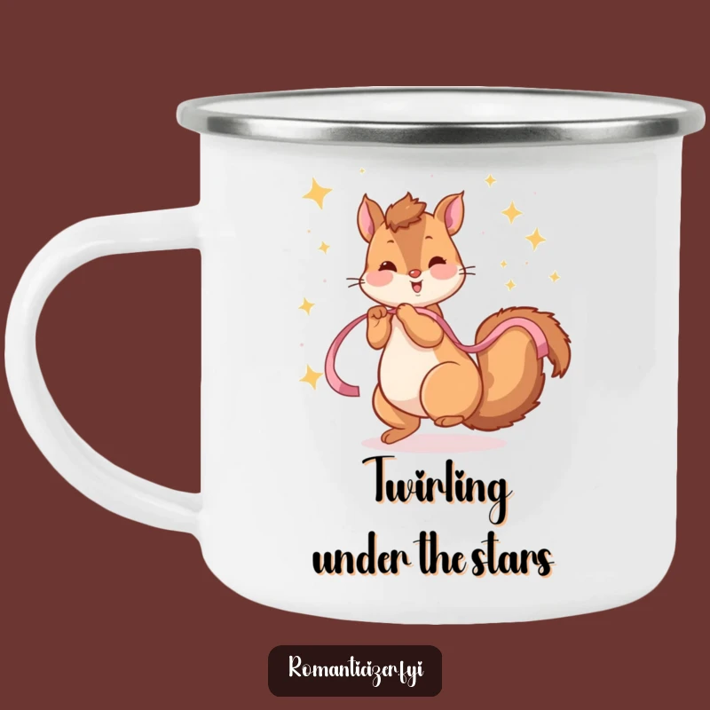 Funny Squirrel Twirling Camping Mug: Starry Nights, Humorous Outdoor Gift