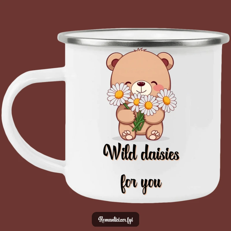 Funny Bear Daisy Camping Mug: Shy Bear Adventure, Humorous Floral Outdoor Gift