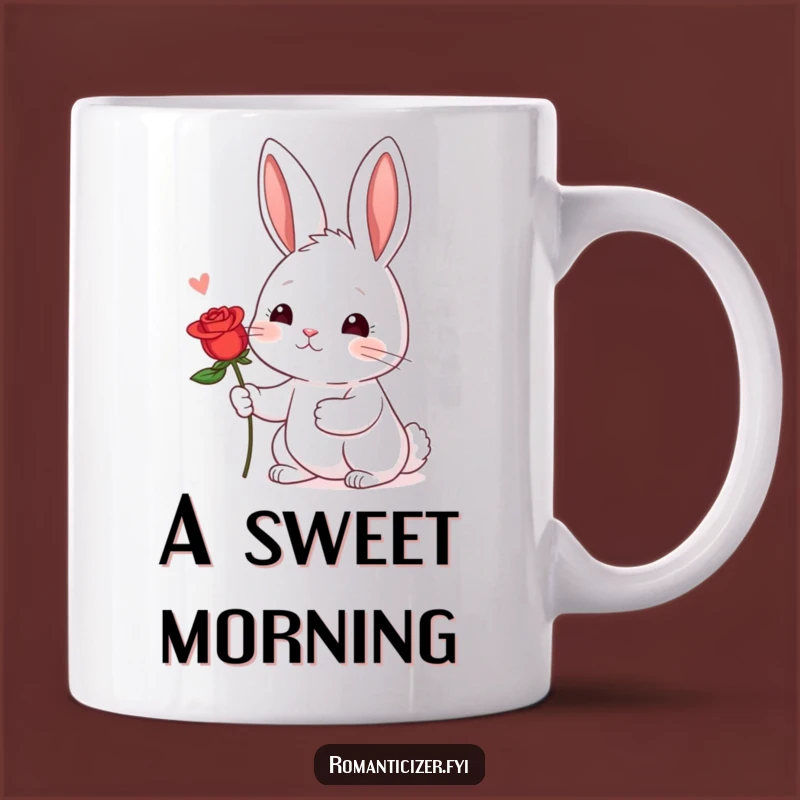 Funny Shy Rabbit Rose Mug: Hopeful Romance Gift for Sweethearts!