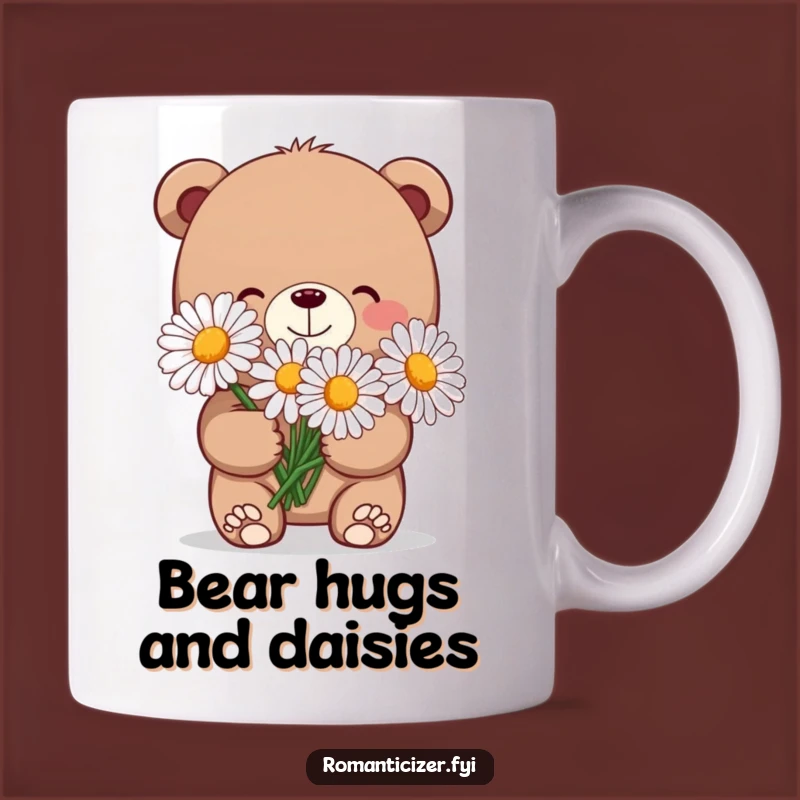 Funny Bear Daisy Mug: Shy Grin Bear with Flowers, Perfect Cute Gift