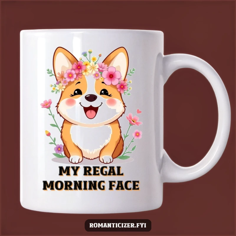 Funny Corgi Wildflower Crown Mug: Joyful Dog Smile, Perfect Gift for Corgi Lovers