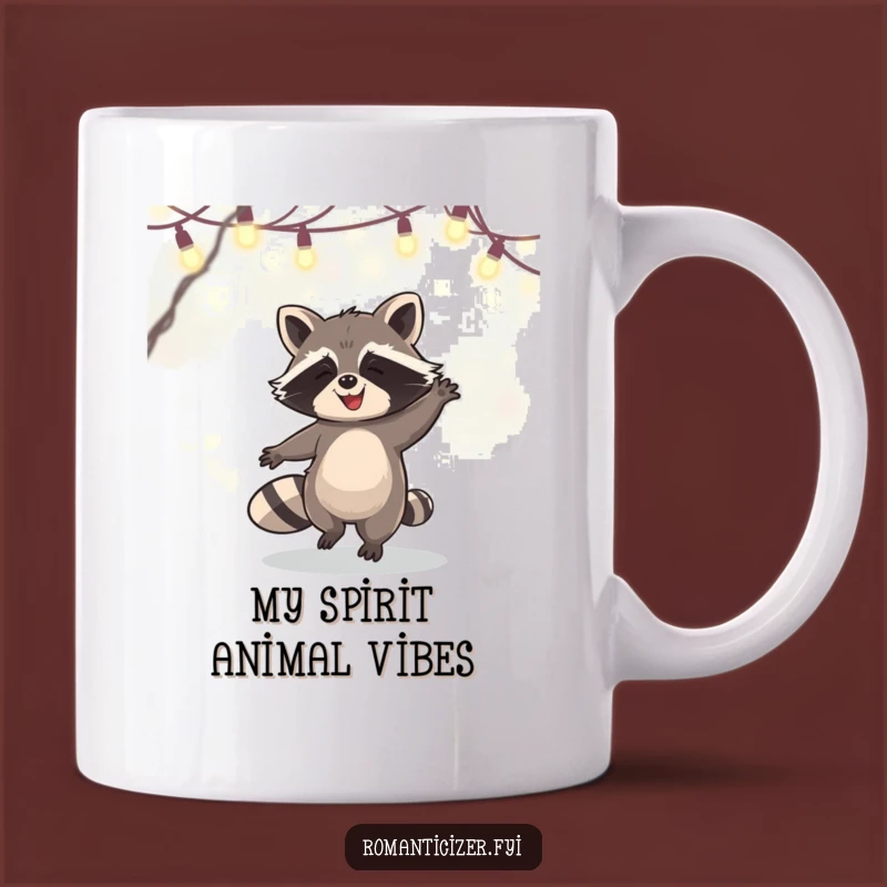 Funny Raccoon Dancing Mug: Whimsical Fairy Lights Party for Your Morning Brew