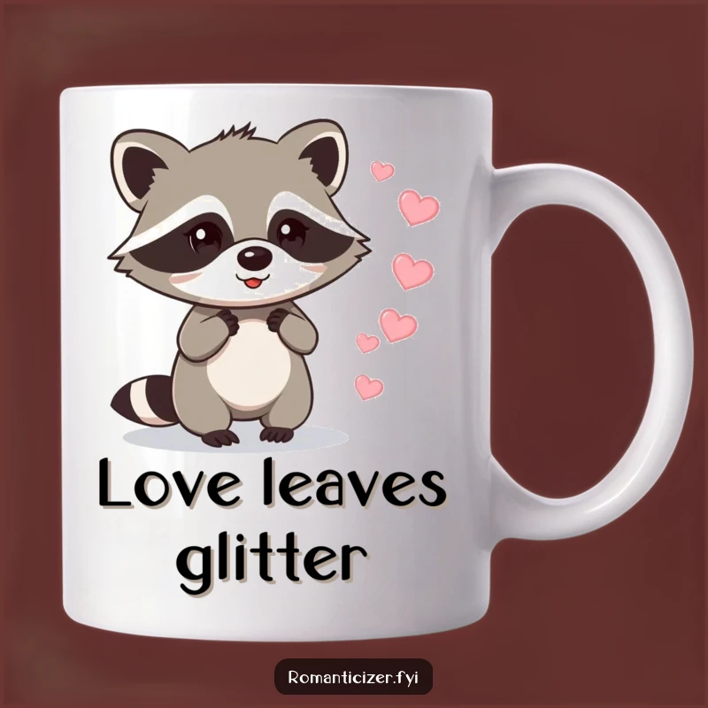 Funny Raccoon Love Mug: Mischievous Heart Trail, Perfect Funny Gift