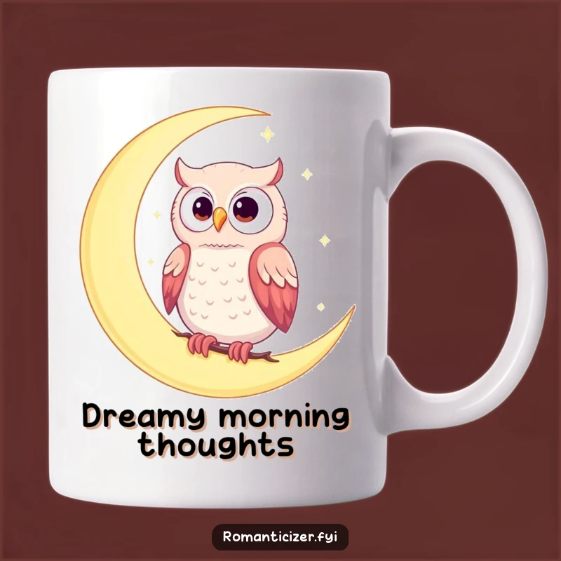 Funny Romantic Owl Moon Mug - Whimsical Celestial Love Gift