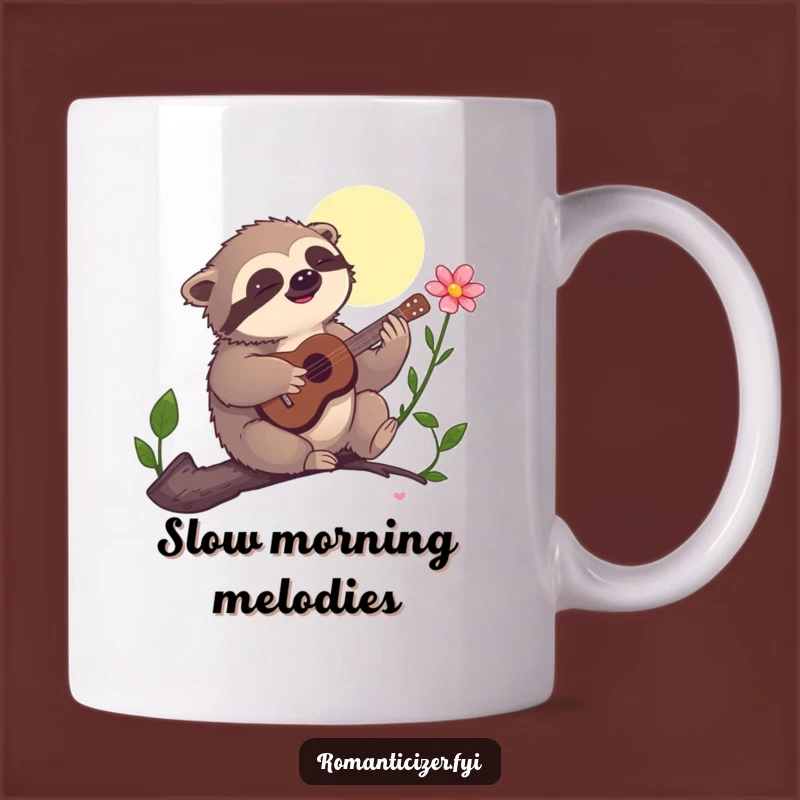 Funny Sloth Serenade Mug - Hilarious Moonlit Musical Flower Gift
