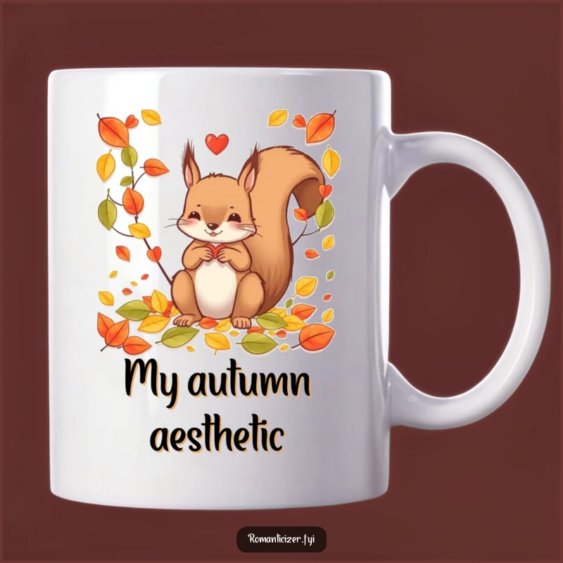 Funny Squirrel Leaf Heart Mug - Adorable Autumn Love Gift for Nature Lovers