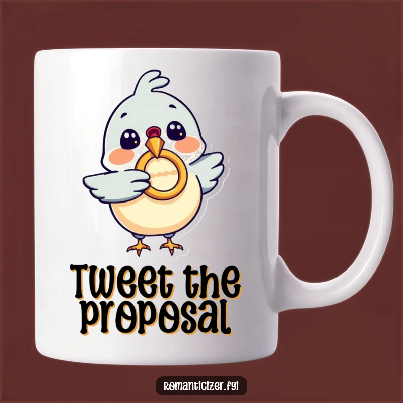 Funny Bird Ring Proposal Mug - Excited Avian & Shiny Ring, Hilarious Gift Idea
