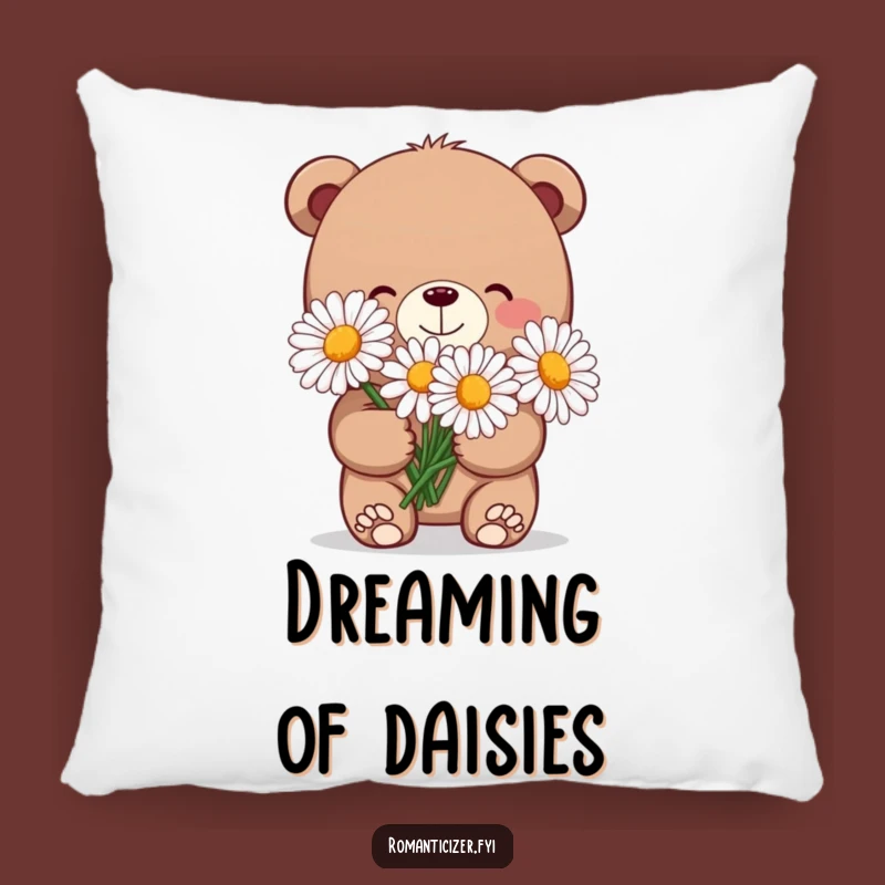 Funny Bear Daisy Pillow: Cozy Shy Bear Comfort, Humorous Floral Accent Gift