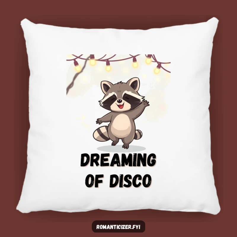 Funny Raccoon Pillow: Cozy Up with Dancing Under Fairy Lights Comfort