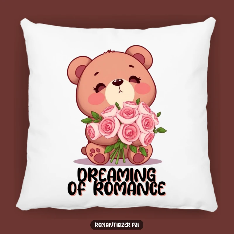 Funny Bear Roses Pillow: Cute Dreamy Cushion - Cozy Romantic Gift