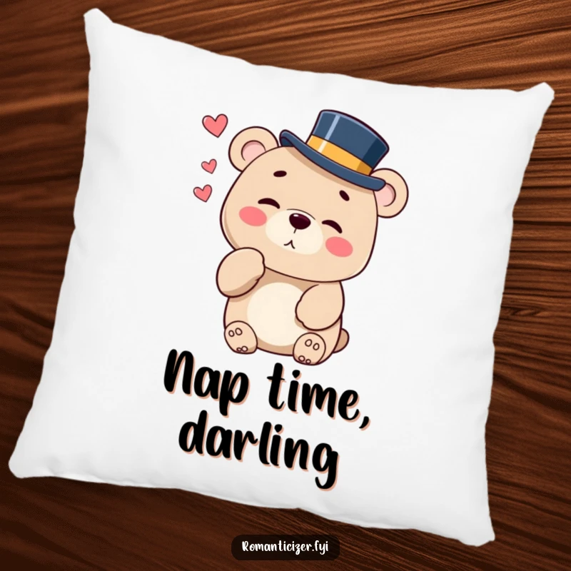 Funny pillow featuring a bear in a top hat blowing a kiss with a wink, perfect for a charming touch.