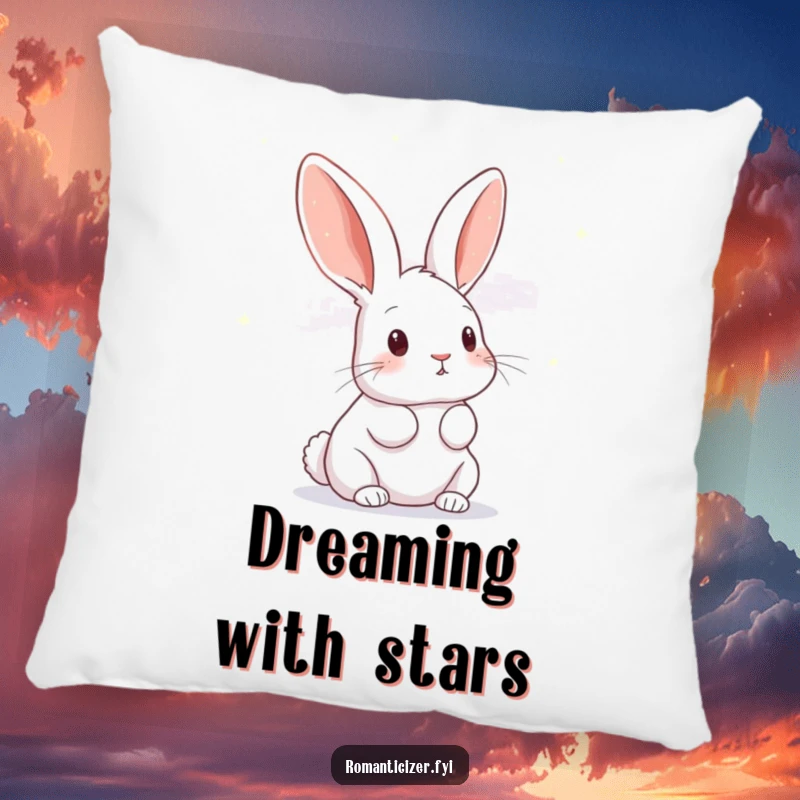 Funny rabbit pillow featuring a curious bunny gazing at twinkling stars, perfect for adding comfort and celestial charm.