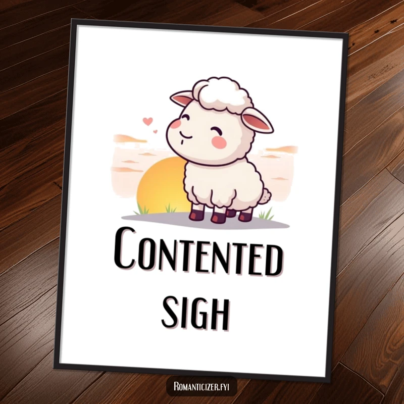 Funny sheep digital art print of a content sheep watching a spectacular sunset, a funny and serene download.