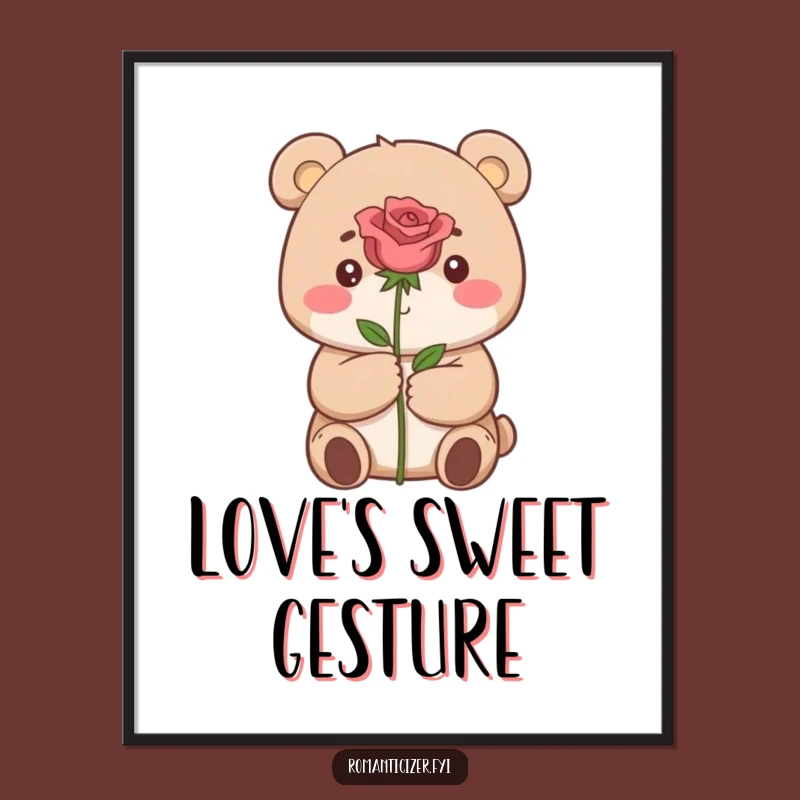 Funny Bear Rose Digital Print: Romantic Art for a Funny Touch