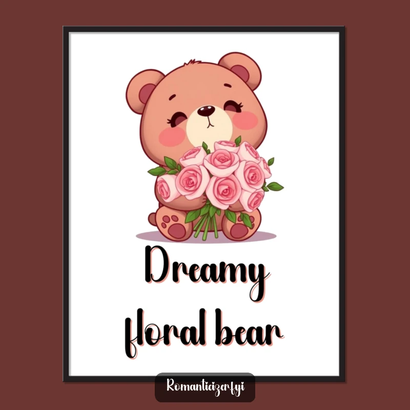 Funny Bear Roses Digital Art: Cute Dreamy Print for Romantic Spaces