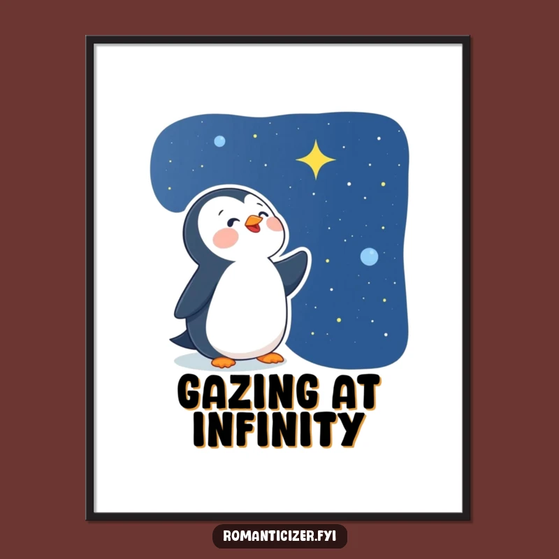 Funny Delighted Penguin Star Gazer Digital Art - Instant Download for Magical Decor