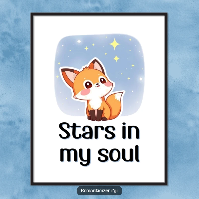 Funny fox digital art print of a delighted fox with stars in its eyes, gazing at a celestial night sky. Instant magical wall decor.