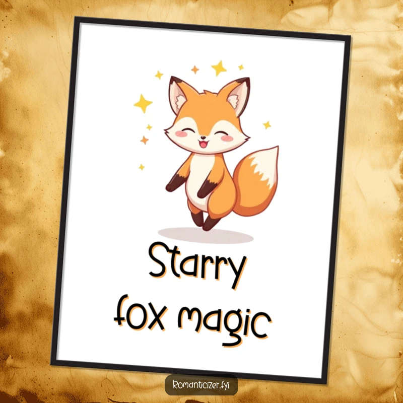 Funny Fox Digital Art Print: A cheerful fox twirls with a sparkling halo of stars, a magical and fun piece.