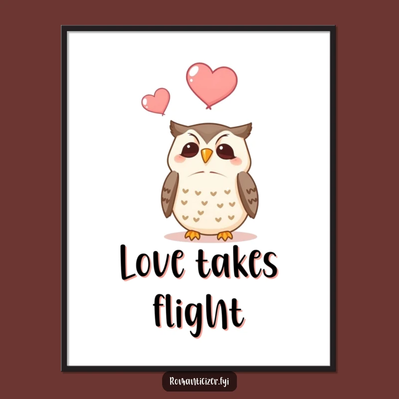 Funny Owl Digital Art: Contented Bird Watching Hearts, Instant Whimsical Gift