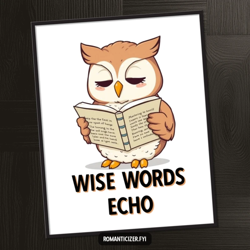 Funny owl digital art print of a whimsical owl reading sonnets aloud, perfect for instant, literary-themed decor.