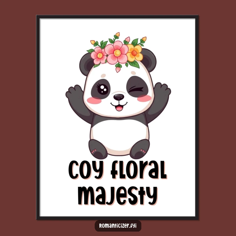 Funny Panda Flower Art Print: Coy Wink Art, Humorous Digital Floral Gift