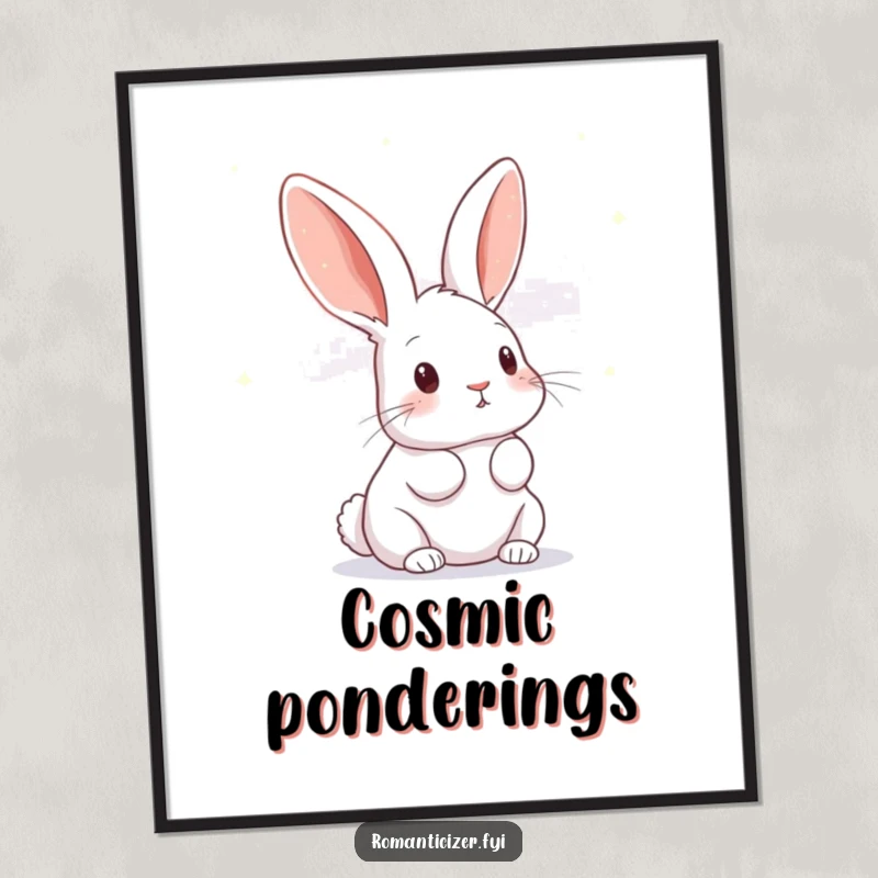 Funny rabbit digital art print of a curious bunny gazing at a sky filled with twinkling stars, symbolizing wonder.