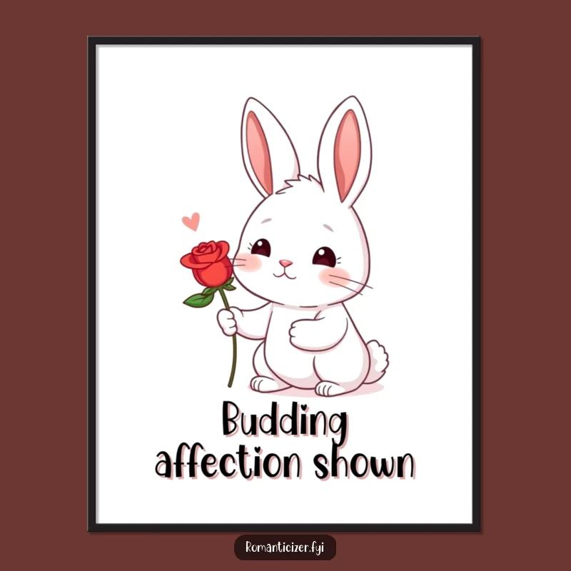 Funny Shy Rabbit Rose Digital Print: Hopeful Art, Perfect Romantic Decor!