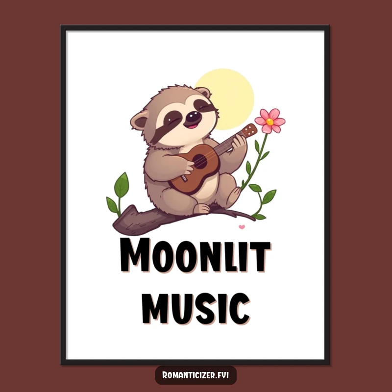 Funny Sloth Serenade Digital Art - Hilarious Moonlit Musical Decor