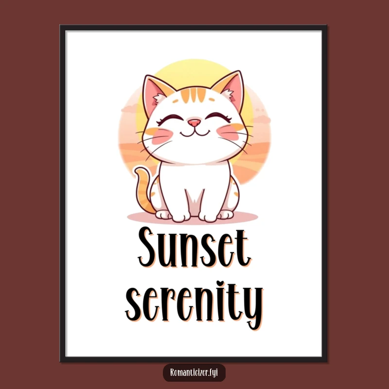 Funny Whimsical Cat Sunset Digital Art - Cheerful Printable Gift for Cat Fans