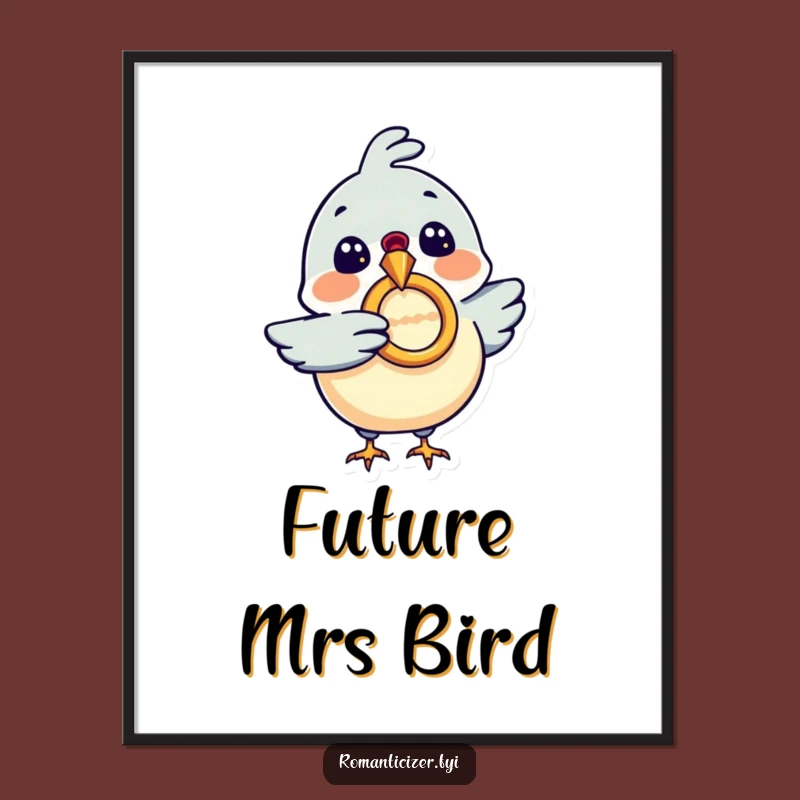 Funny Bird Ring Digital Print - Romantic Wall Art, Unique Proposal Gift