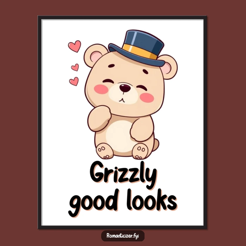Funny Bear Kiss Digital Art Print - Dapper Gentleman Charm Poster!