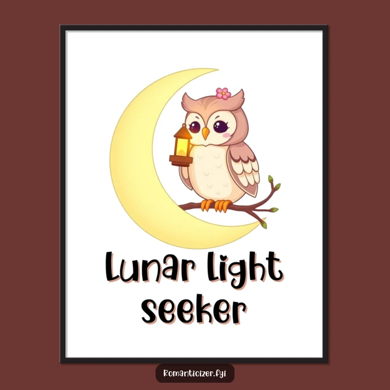 Funny Romantic Owl Moon Digital Art - Enchanting Wall Decor, Instant Gift