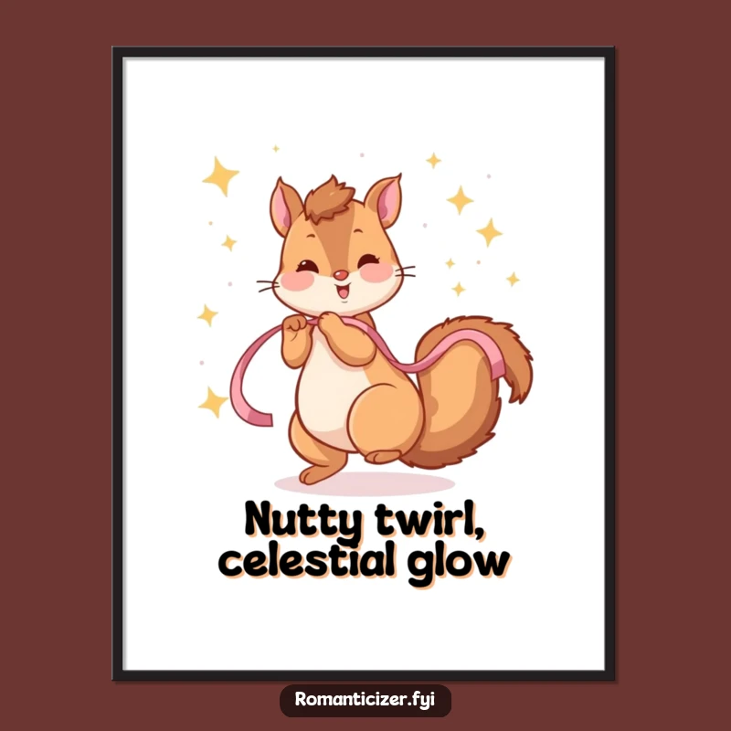 Funny Squirrel Twirling Digital Art: Starry Whimsy, Humorous Wall Decor Gift