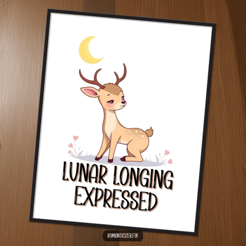Romantic deer digital art print of a graceful deer gazing longingly at a crescent moon. Instant serene and enchanting wall decor.
