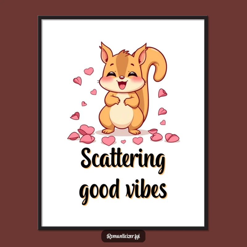 Funny Squirrel Scattering Roses Digital Art - Joyful Happy Wall Decor, Instant Gift