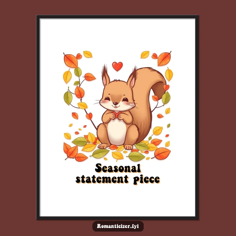 Funny Squirrel Leaf Heart Digital Art Print - Instant Download for Whimsical Decor